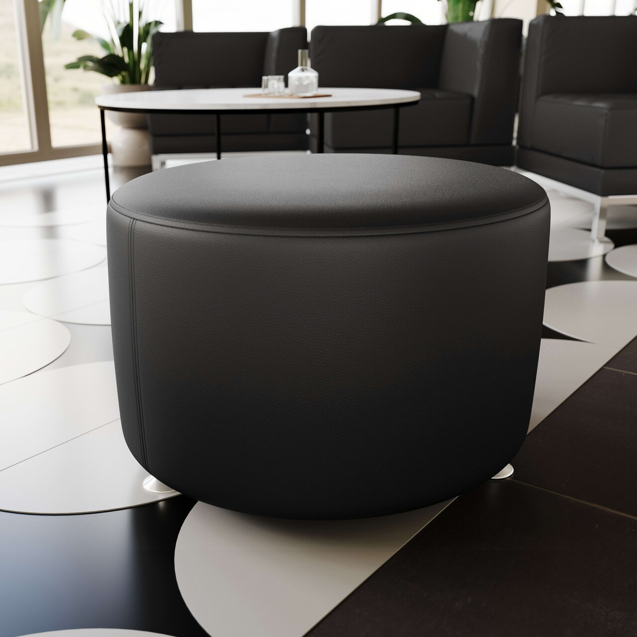 Emma and Oliver 24" Round Faux Leather Living Room/Reception Ottoman